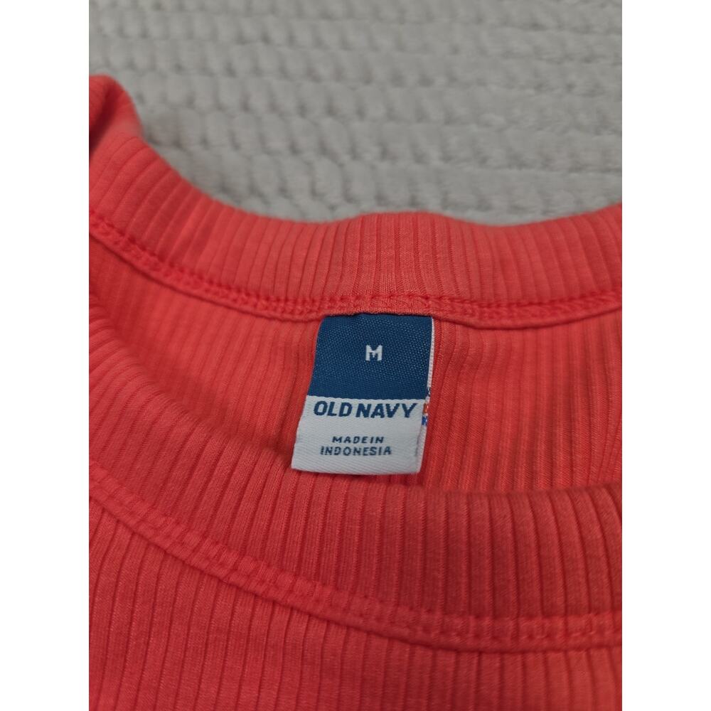 Old Navy Dress Womens Medium Coral Midi Length Ribbed Top Pockets - Picture 5 of 9